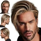 Brown Blond Short Hairstyles Men's Natural Straight 100% Human Hair Wig 8Inch