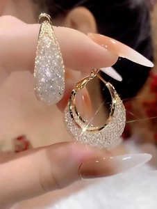 Women's Mesh Crystal Hoop Earrings Ear Clip Circle Shaped For Daily Wear