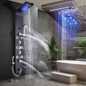 Stainless Steel Shower Panel Tower System Faucet Set Massage Jets Rain&Waterfall