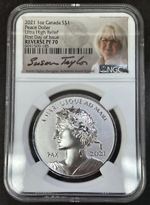 2021 Canada Ultra High Relief Reverse Proof Peace Dollar NGC PF70