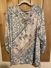 Multiples White,Pink & Blue Floral Beaded 3/4 Sleeve Top size 3X NWOT