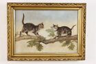 Pair of Kittens Playing Antique Original Oil Painting 19.5