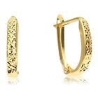 14K Real Solid Gold Oval Diamond-Cut Huggie Hoop Earrings Handmade Fine Jewelry
