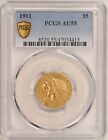 1911 $5 Liberty Gold Indian Half-Eagle Coin PCGS AU55 Pre-1933 Gold