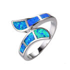 Women's Fashion Silver Blue Simulated Opal Ring Valentine's Gift Size 9