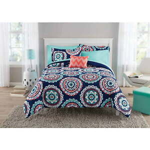 Blue Medallion 8 Piece Bed in a Bag Comforter Set With Sheets, Full