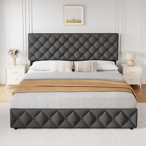 Bed Frame Full/Queen/King Size w/4 Storage Drawers and Headboard wooden Platform