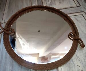 Large vintage circular rope mirror in taste Audoux Minet D:60cm