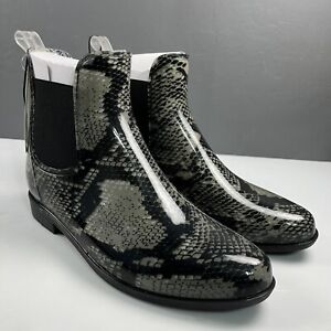 A New Day Chelsea Boot Waterproof Grey Snakeskin Rain Boot Womens Size 10
