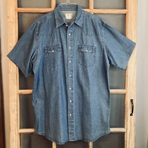 Frontier Men's Blue Denim SS Shirt Size XL Tall, Pearl Snap Western 100% Cotton