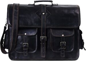 Mens Handmade Vintage Black Leather Laptop Messenger Shoulder Bags Men Briefcase