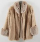 Beautiful Cream Beige Mink & Fox Designer Fur Coat Jacket, Size 8 New