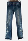 Grace in LA Jeans Bootcut Floral Embroidered Stretch Low Rise Raw Hem Size 26