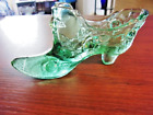 Fenton Slipper Green Glass Shoe With Embossed Floral