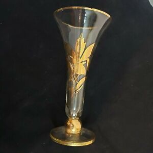 AS IS Arte Italica Glass Crystal Trumpet Vase Gold Encrusted Italy 10