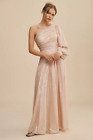 $398 BHLDN Jade Pale Pink Metallic One Shoulder Asymmetrical Gown 8 NEW B985