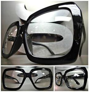 HUGE OVERSIZE 70s VINTAGE Style Clear Lens EYE GLASSES Thick Black Fashion Frame