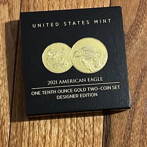2021-W 1/10 OZ PROOF GOLD EAGLE DESIGNER 2-COIN SET - ORIGINAL MINT PACKAGING