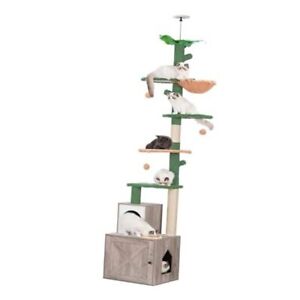 Cat Tree Floor to Ceiling，Cactus Cat Tower with 109 inch Rustic Gray