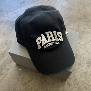 Balenciaga Cities Paris Cap in Black Cotton Brand New with Box Size OS