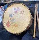 Handmade Child’s Wooden Drum Hand Painted 2011 With Drum Sticks