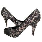 Pastry Womens 10 Pump Heels Reversible Sequin Satin Black Silver Home Sweet Home