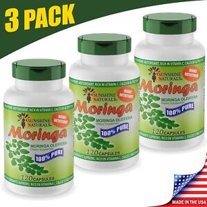 Sunshine Naturals 3 PACK Moringa Leaf 120 Capsules Made in the USA Antioxidant