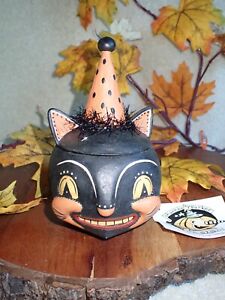 Bethany Lowe Halloween Grinning Vinny Cat Candy Container Johanna Parker NWT