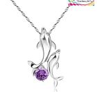 Sterling Silver Amethyst Dolphin Cubic Zirconia Pendant Necklace 18