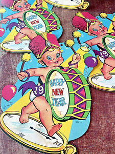 VINTAGE Beistle DIE CUT - Cardboard HAPPY NEW YEAR DRUMMER Baby Decoration Paper
