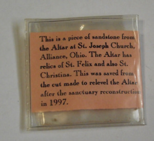 Sandstone from the Altar at St Joseph Church which has relic of Felix, Christina
