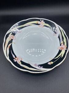 Remington Fine China Pink Flowers Black Background Soup Bowl 9 In