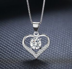 925 Sterling Silver Love Heart Cubic Zirconia CZ Pendant Necklace 18