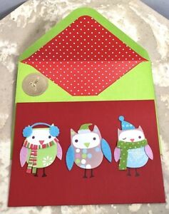 8 Pc Boxed Papyrus 3D Owls Happy Holiday Handmade Cards Lined Envelope