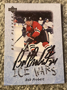 BOB PROBERT AUTO SIGNED 1996 BE A PLAYER ICE WARS BLACKHAWKS DETROIT RED WINGS