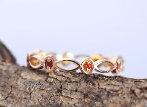 Solid 14k Yellow Gold Garnet Gemstone Eternity Band Ring Valentines Gift Jewelry