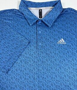 NWT Adidas Men Polo Golf Collared Shirt  Real Blue M XL Logo Floral R2