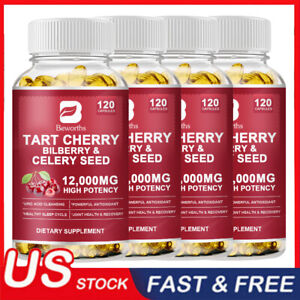 1-4 Pack Organic Tart Cherry Supplement 10:1 Extract 12000mg Equivalent Capsules