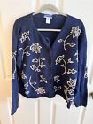 Vintage Pendleton Embroidered Floral Pattern Button Front Sweater Medium 3x