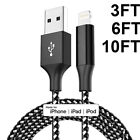 Braided USB Cable For iPhone 5 6 7 8 11 12 XR X Long Fast Charger Charging Cord