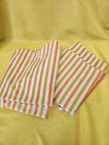 2 VTG Fashion Manor Queen Flat Sheet Yellow Orange Stripes Muslin Penneys Fabric