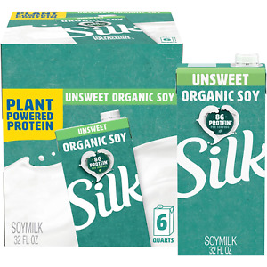 Silk Shelf-Stable Organic Soy Milk, Unsweetened, Dairy-Free, Vegan, Non-GMO Fl 6