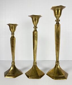 New ListingLot Of 3 Vintage Solid Brass Candle Sticks ~ Made in India