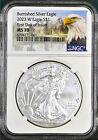 New Listing2023 w burnished silver eagle ngc ms70 first day of issue mtn label      in hand