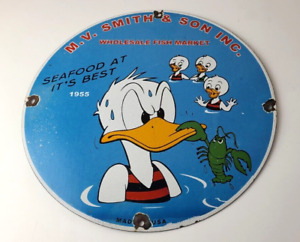 Vintage Fish Market Sign - Porcelain Walt Disney Grocery Store Gas Oil Pump Sign