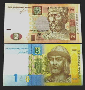 Ukraine 1 and 2 Hryven Banknote World Paper Money UNC Currency Bill Note