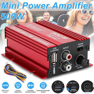 500W 12V 2 Channel Powerful Stereo Audio Power Amplifier HiFi Bass Amp Car Home