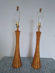 Table Lamp - Pair of Gold Leaf Plated, Fluted Table Lamps - Mid Century Modern