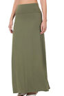 Women's Fold Waist Maxi Skirt Casual Lounge Solid Jersey Knit Relaxed Long Basic