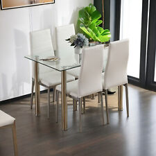 4 Chair & 1 Tempered Glass Table Kitchen Table Set, Modern Dining Table Set